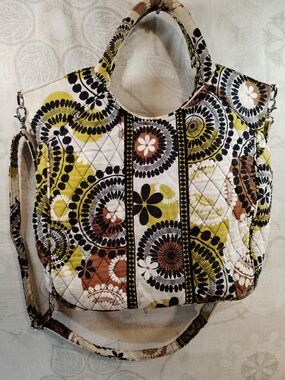 Vera Bradley Quilted Floral Crossbody Tote — Green, Brown & Black